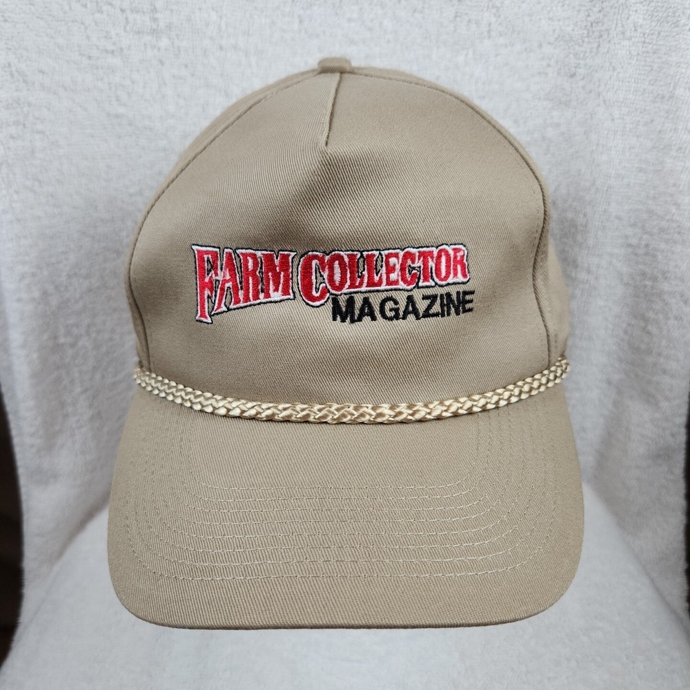 Vintage Farm Collector Magazine Hat Cap Tan Leather‎ Strapback Rope Logo Falcon